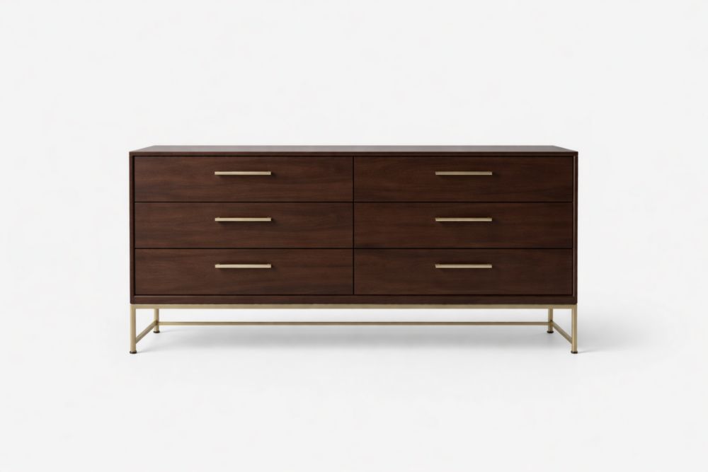 Cassettiera in Legno Massello con 6 Cassetti e Maniglie Dorate