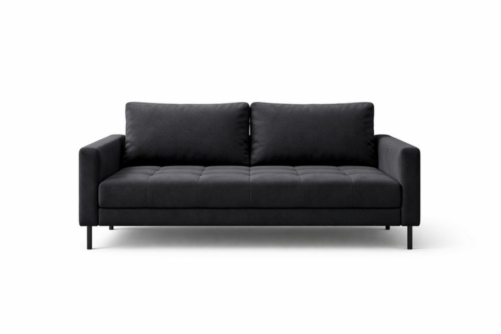 Divano 2 posti in tessuto poliestere nero con struttura in legno massello