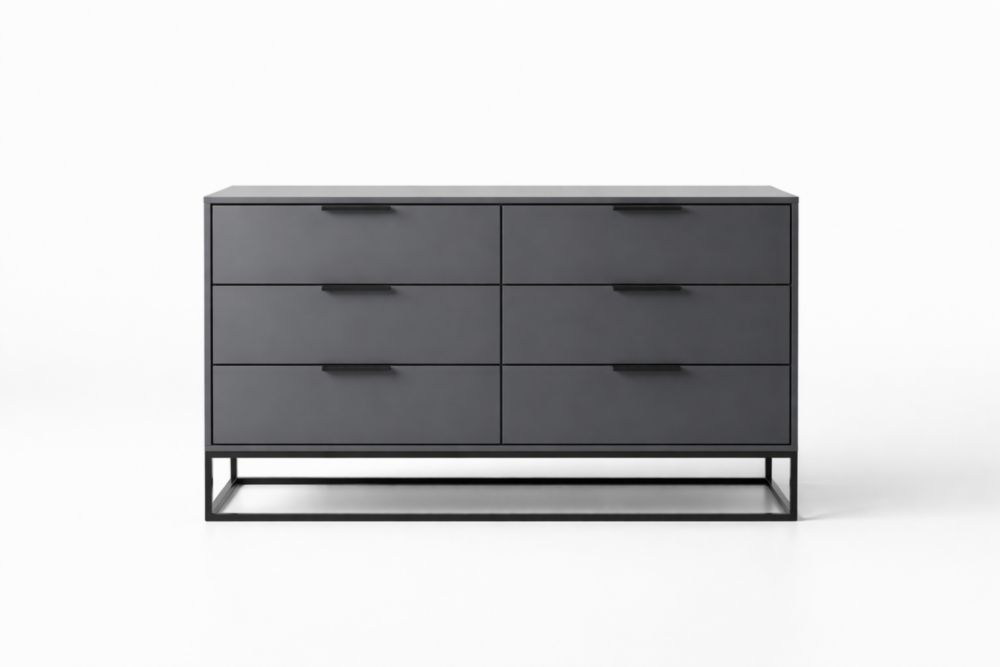 Cassettiera in Legno Di Ingegneria e Acciaio Grigio Scuro con Sei Cassetti