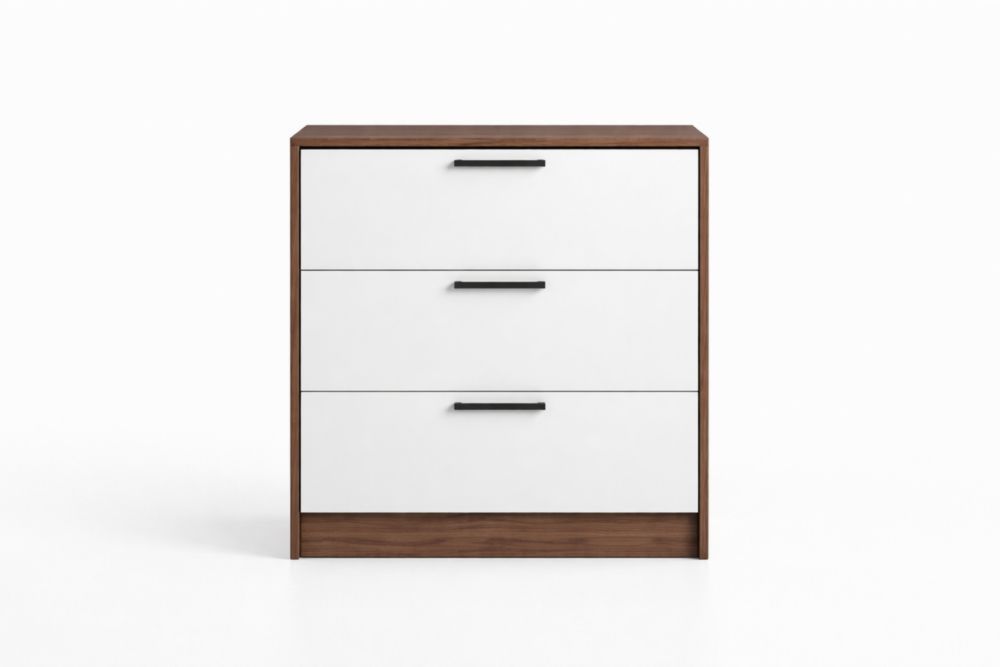 Comò a Tre Cassetti in Legno MDF Bianco e Nocciola