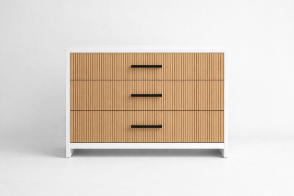 Cassettiera in Legno MDF Bianco/Naturale