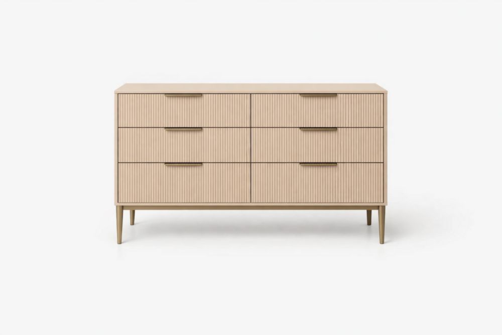 Cassettiera a 6 cassetti beige in legno laminato e acciaio Lunghezza 120 cm x Altezza 80 cm x Profondità 40 cm