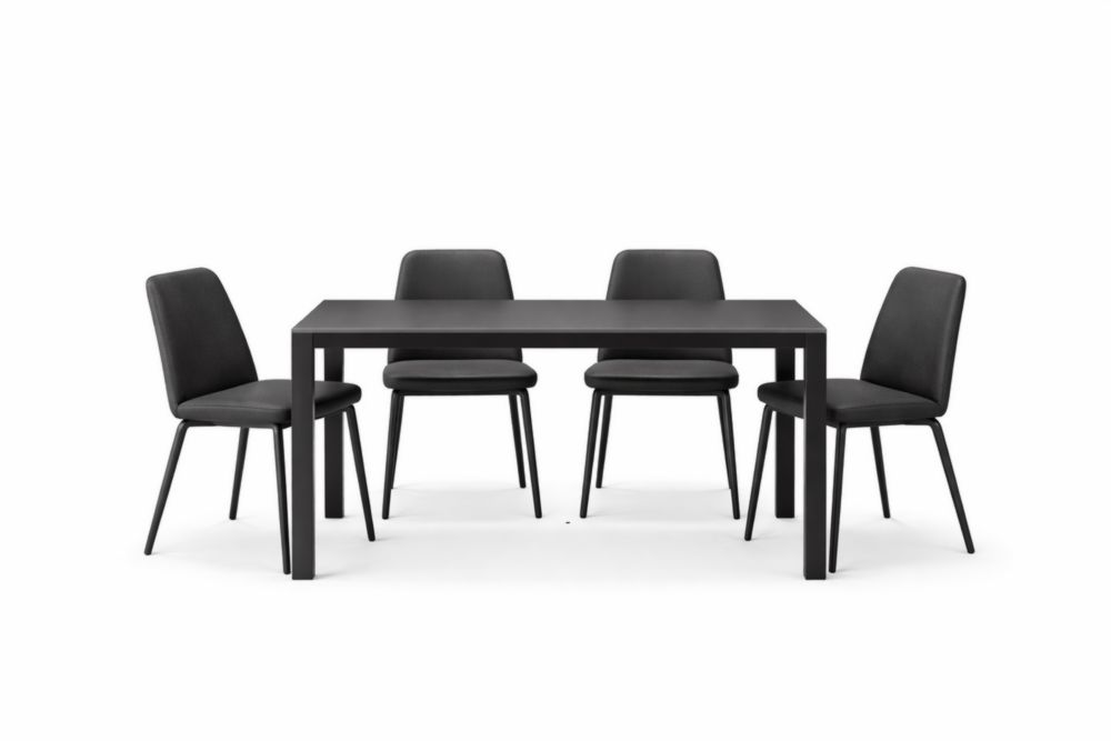 Set tavolo rettangolare nero in legno MDF con 4 sedie in tessuto