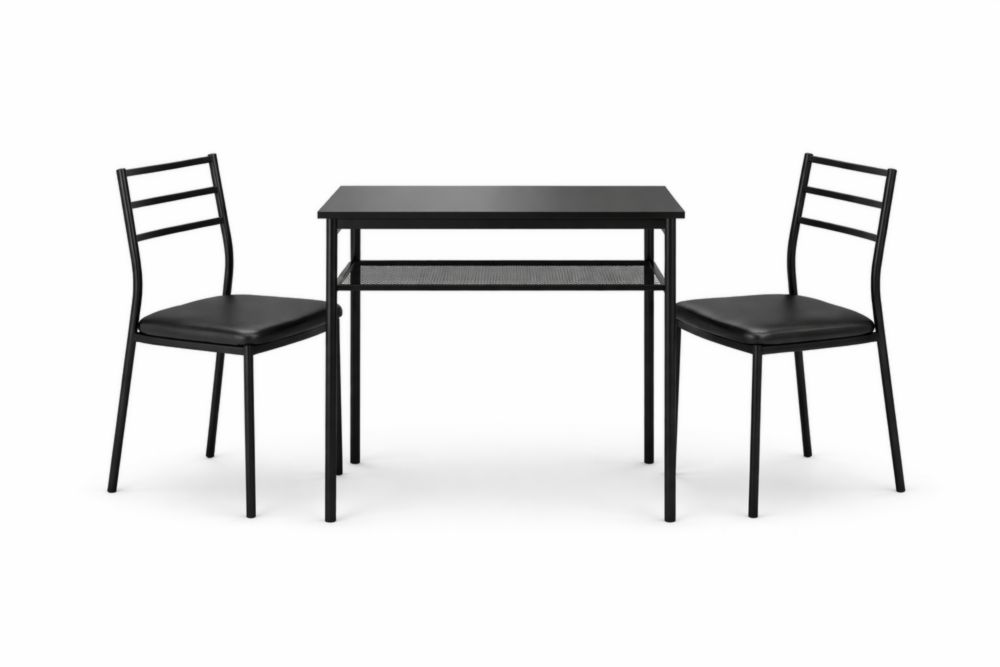 Set tavolo da pranzo nero con 2 sedie in acciaio ed ecopelle