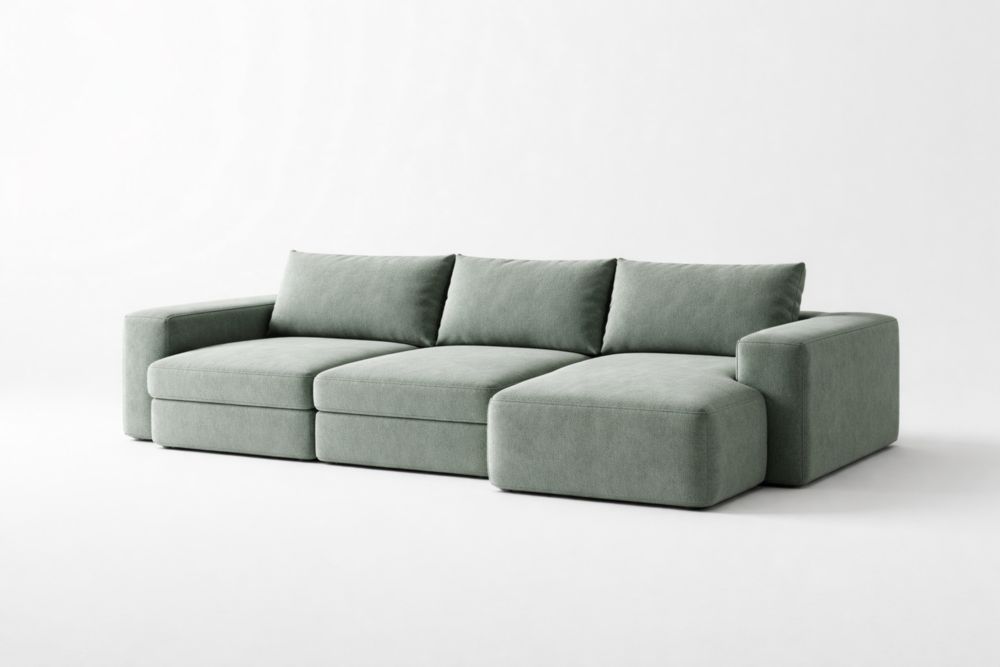Divano angolare in tessuto verde chiaro
