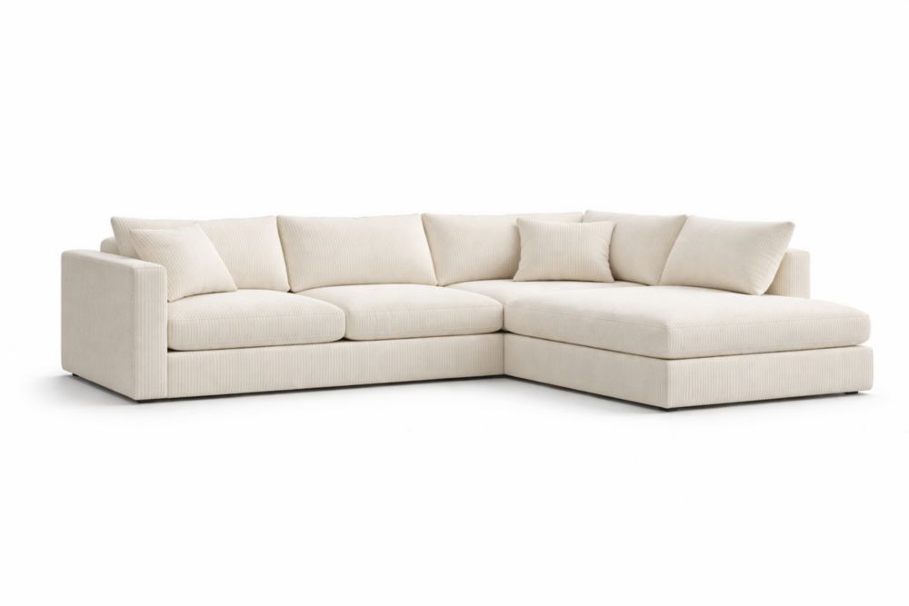 Divano angolare a L in tessuto beige