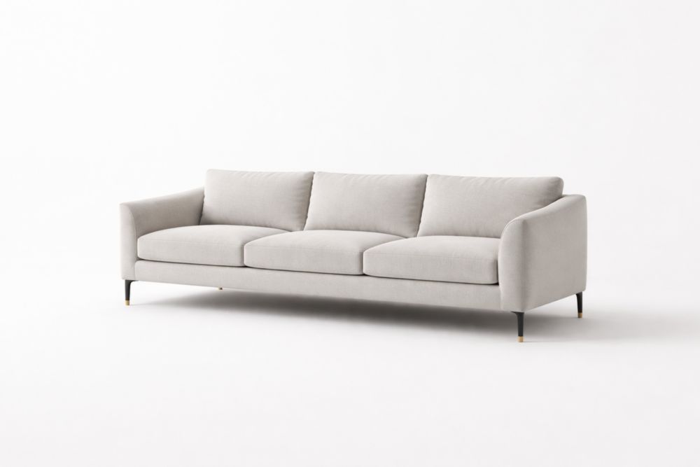 Divano tre posti in tessuto grigio chiaro