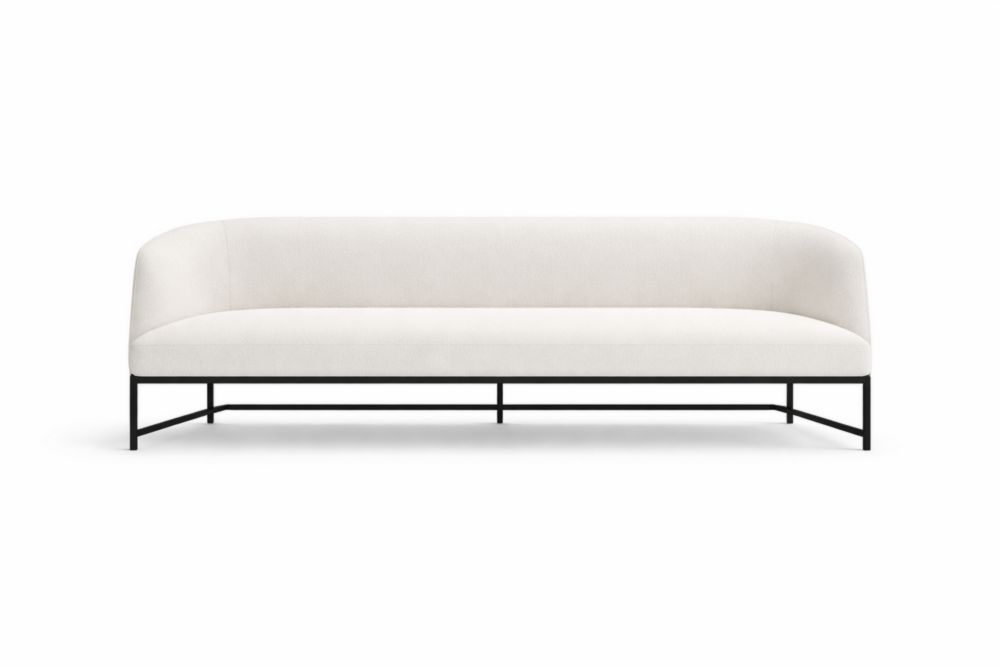 Divano Lineare Tessuto Bianco Base Acciaio Nero 200x80x75 cm