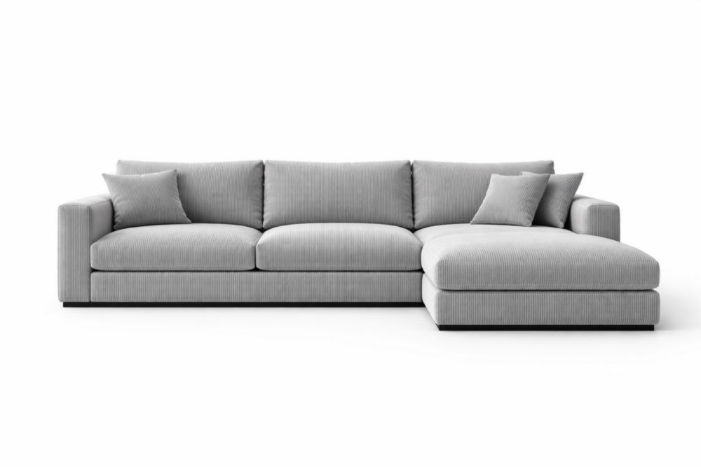 Divano angolare in tessuto di poliestere grigio