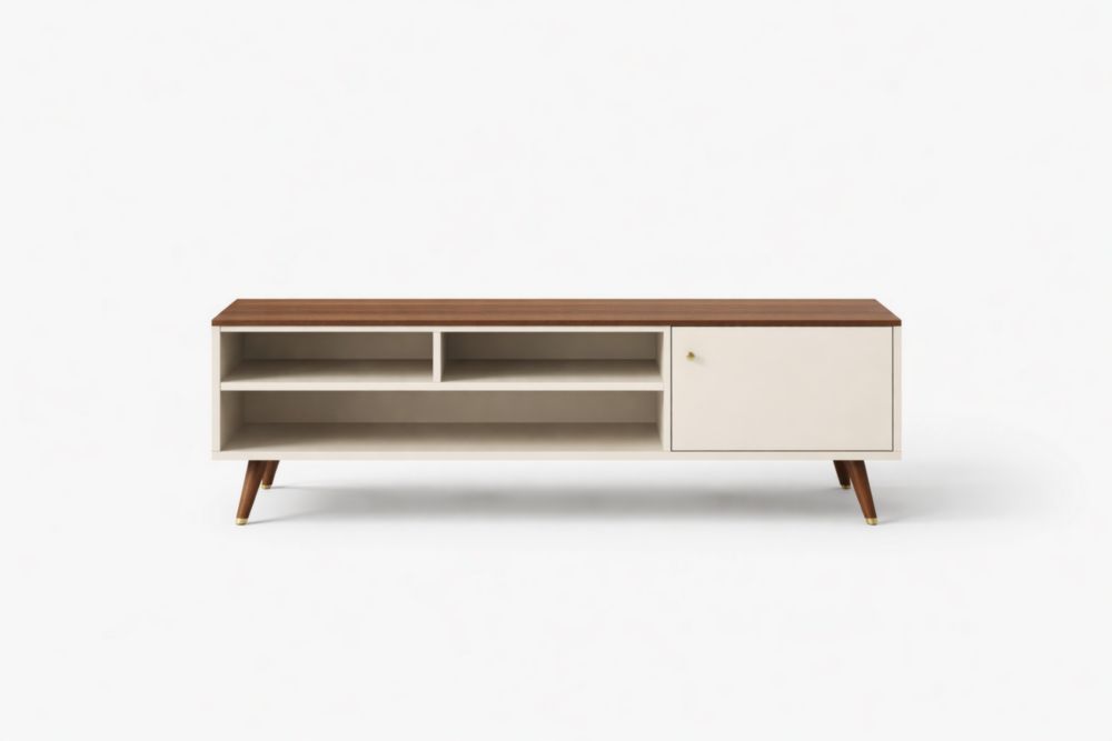 Mobile TV in Legno Massello e MDF Bianco Nocciola 120x40x50 cm