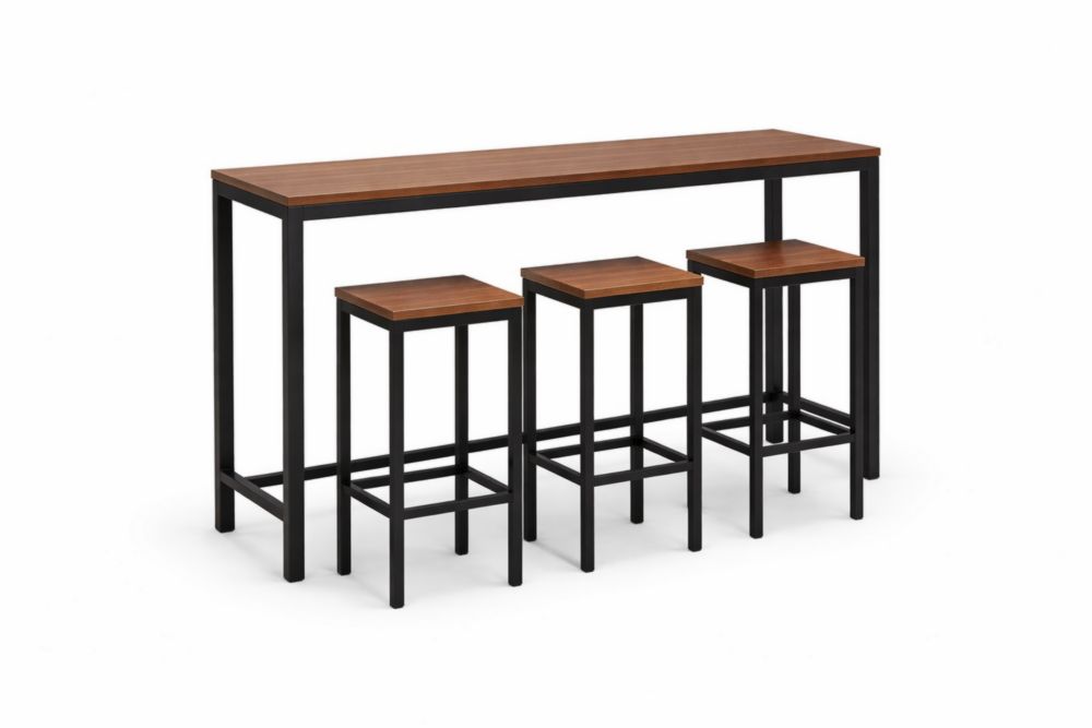 Set tavolo alto e sgabelli in legno massello e acciaio Lunghezza 120 cm x Larghezza 40 cm x Altezza 100 cm