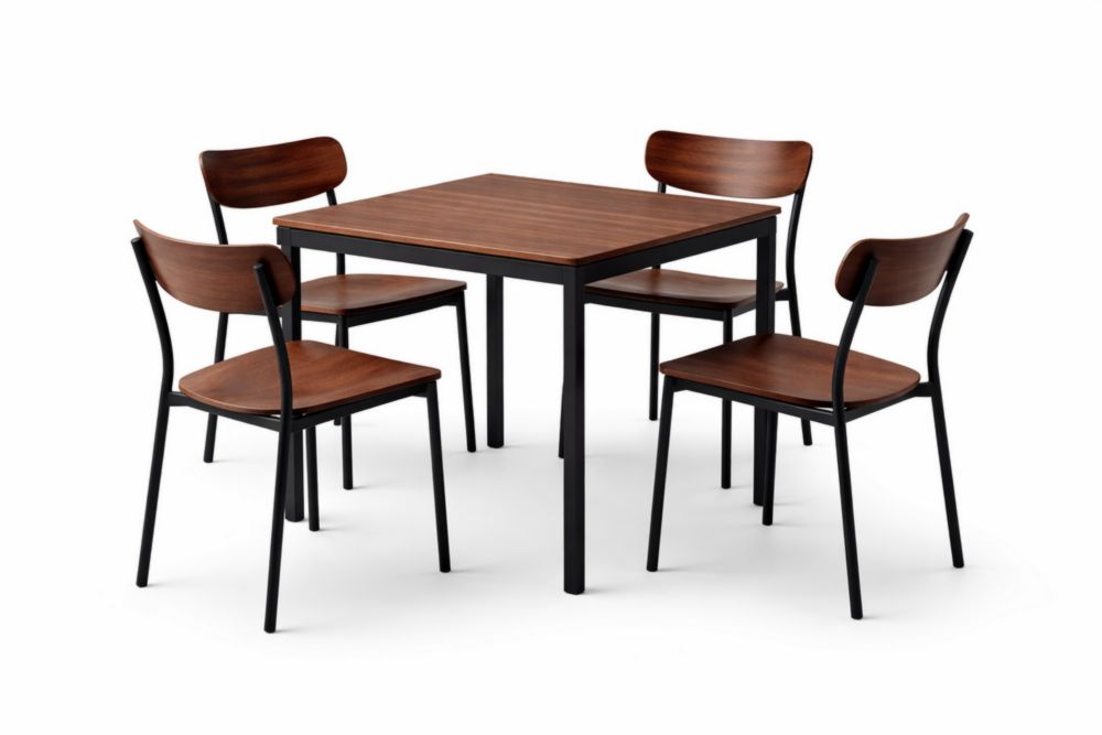 Set tavolo e sedie in legno MDF/acciaio marrone/nero