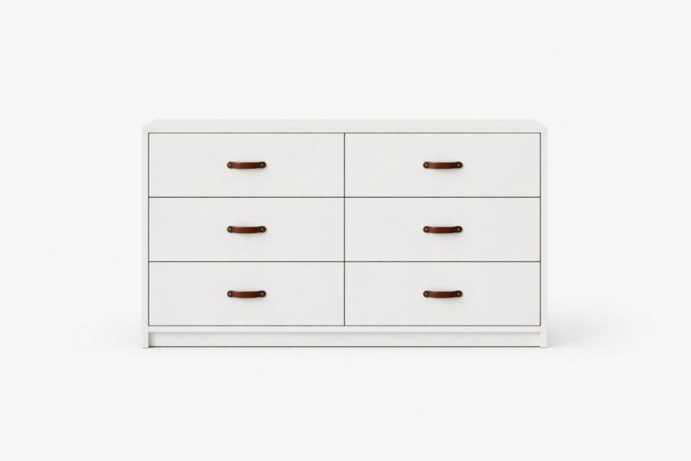 Cassettiera Bianca Rettangolare 6 Cassetti MDF e Pelle Lunghezza 120 cm x Larghezza 45 cm x Altezza 75 cm