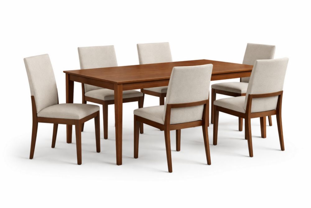 Set tavolo rettangolare in legno massello con 6 sedie imbottite