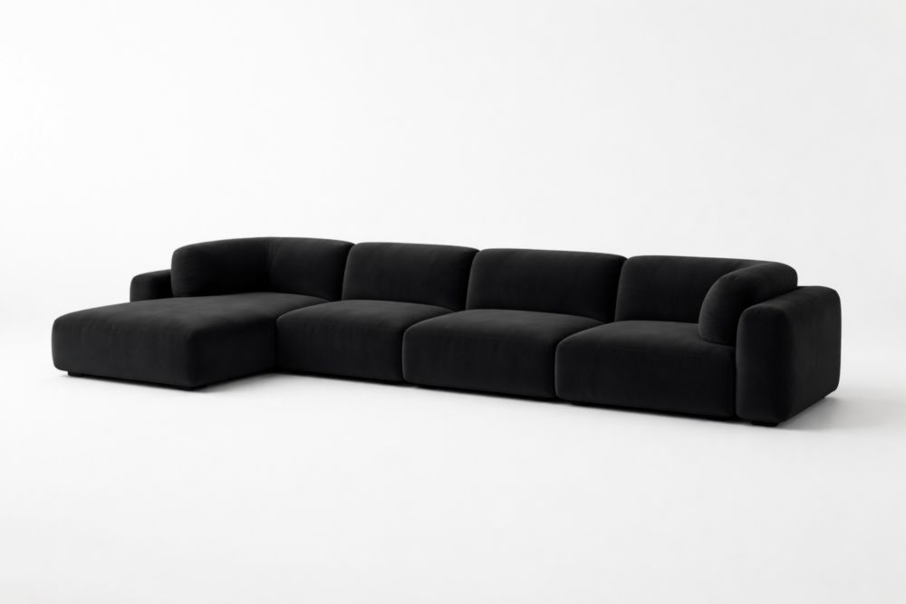 Divano angolare in tessuto con struttura modulare nero