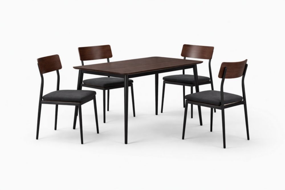 Set tavolo e sedie in legno composito e acciaio Marrone e Nero