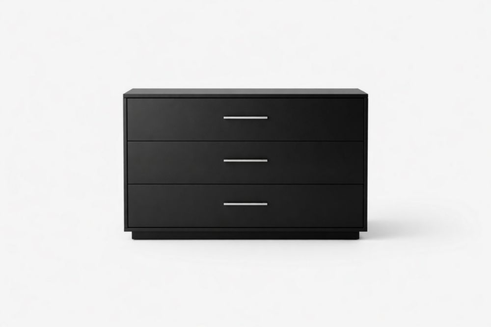 Cassettiera in Legno MDF Nero con 3 Cassetti