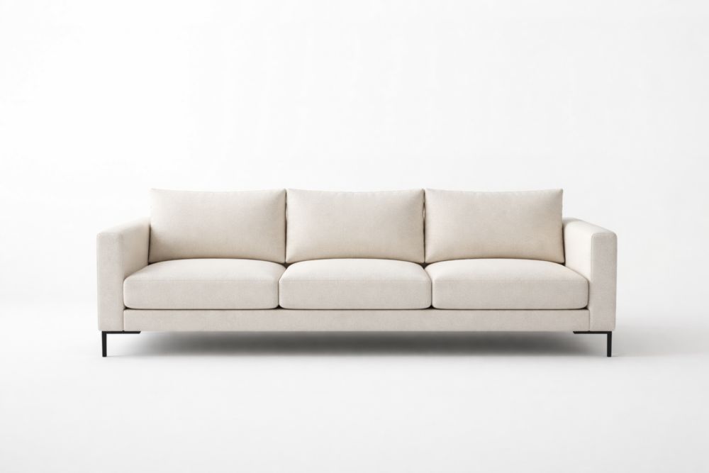 Divano a tre posti in tela beige con struttura in acciaio Lunghezza220cmxLarghezza90cmxAltezza85cm