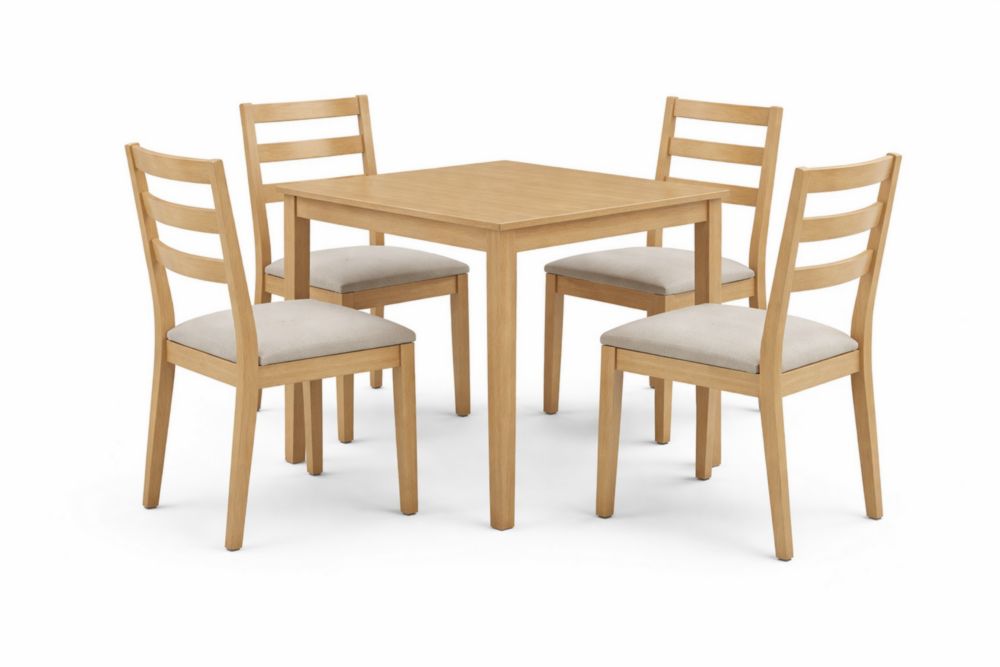 Set Tavolo in Legno Massello con 4 Sedie Tessuto Beige