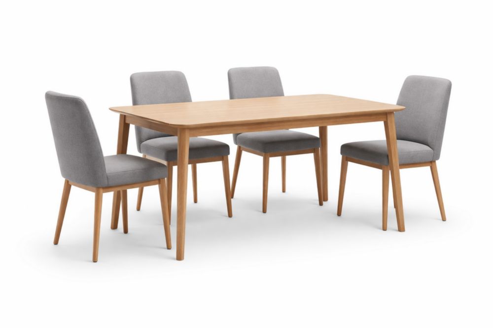 Set Tavolo da Pranzo in Legno Massello e Sedie Grigie