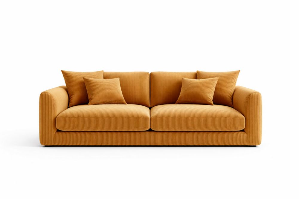 Divano a 2 posti in velluto a coste arancione con cuscini