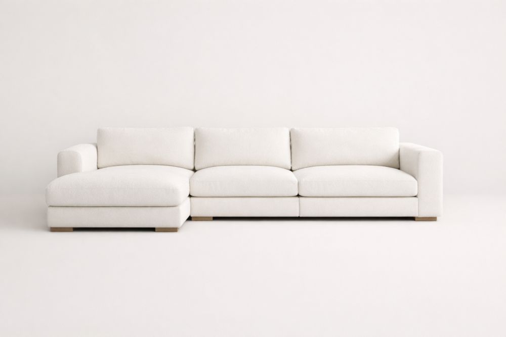 Divano angolare in tessuto bianco con chaise longue