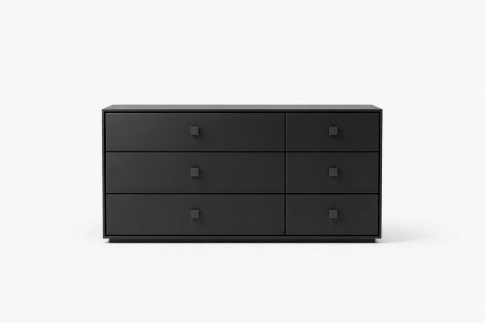 Cassettiera nera con 6 cassetti in legno composito Lunghezza 120 cm x Larghezza 40 cm x Altezza 70 cm