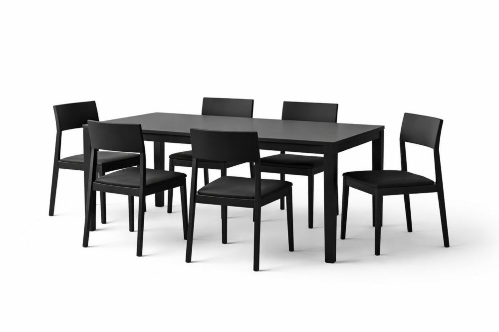 Set tavolo rettangolare nero legno massello con 6 sedie imbottite