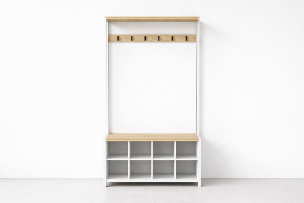 Appendiabiti con Scarpiera MDF Acciaio Bianco Rovere Altezza180cmxLarghezza100cmxProfondità35cm