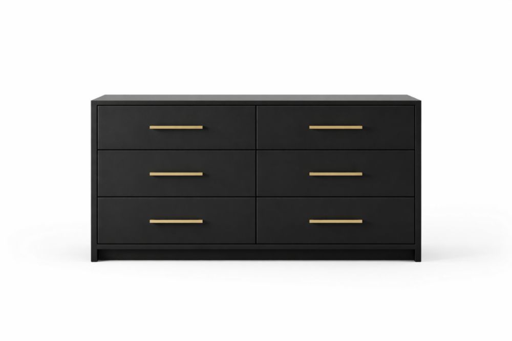 Cassettiera in Legno MDF Nera con 6 Cassetti