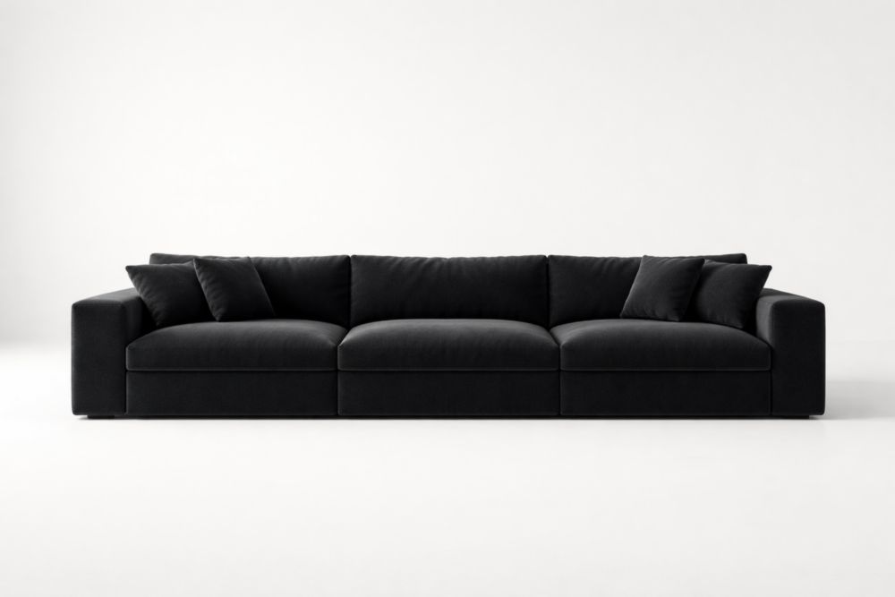 Divano a tre posti in poliestere nero