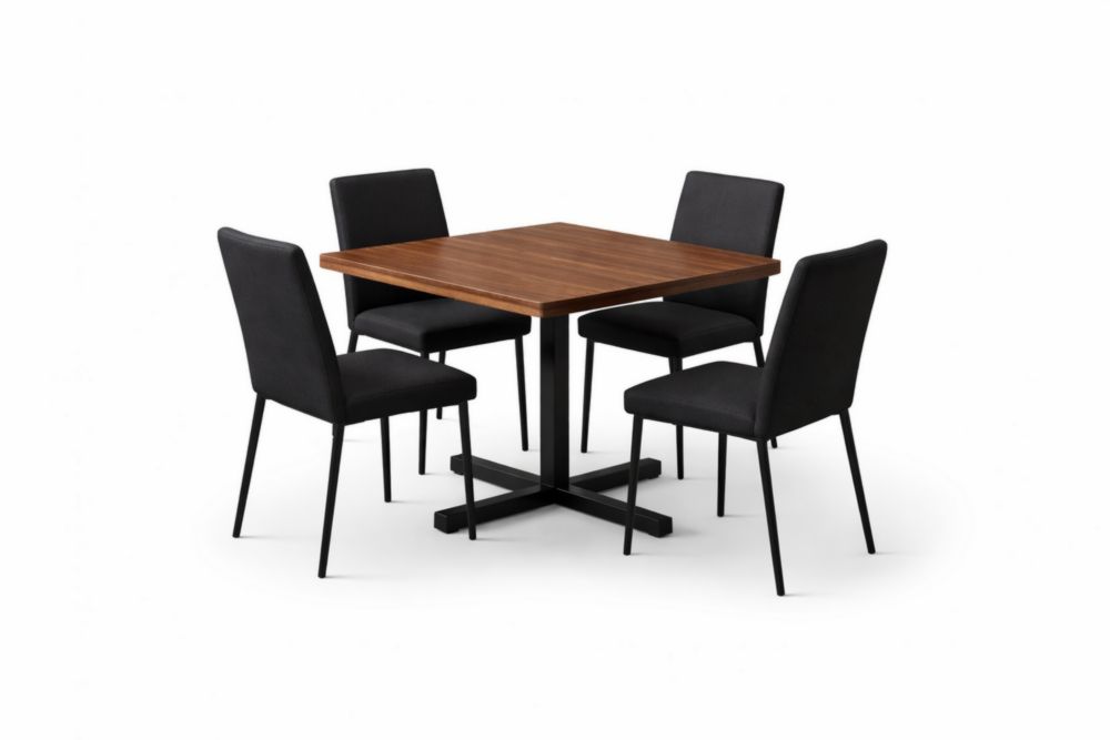 Set Tavolo da Pranzo in MDF con 4 Sedie Imbottite Nere