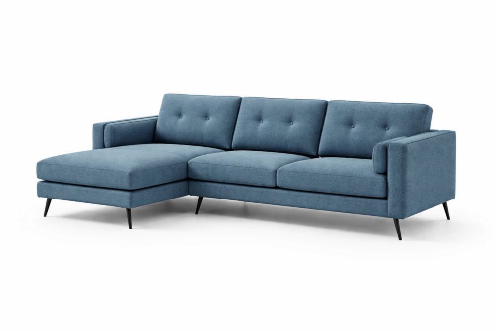Divano ad angolo in tessuto Blu con chaise longue