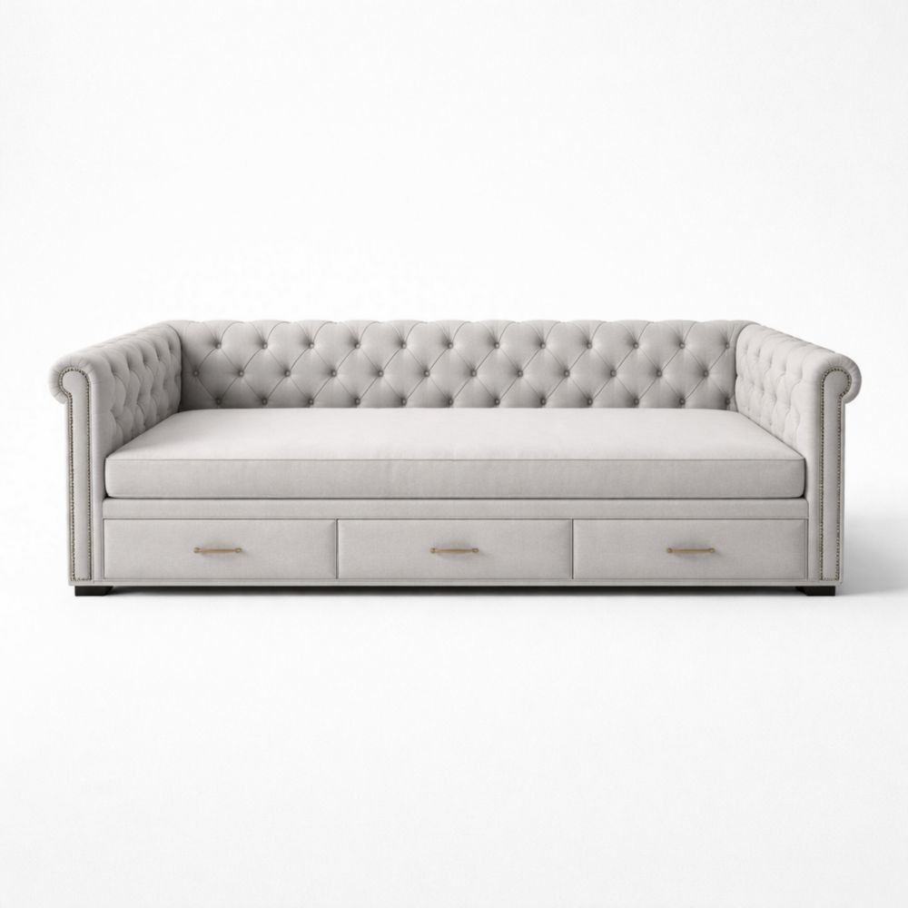 Divano letto in tessuto poliestere con cassetti