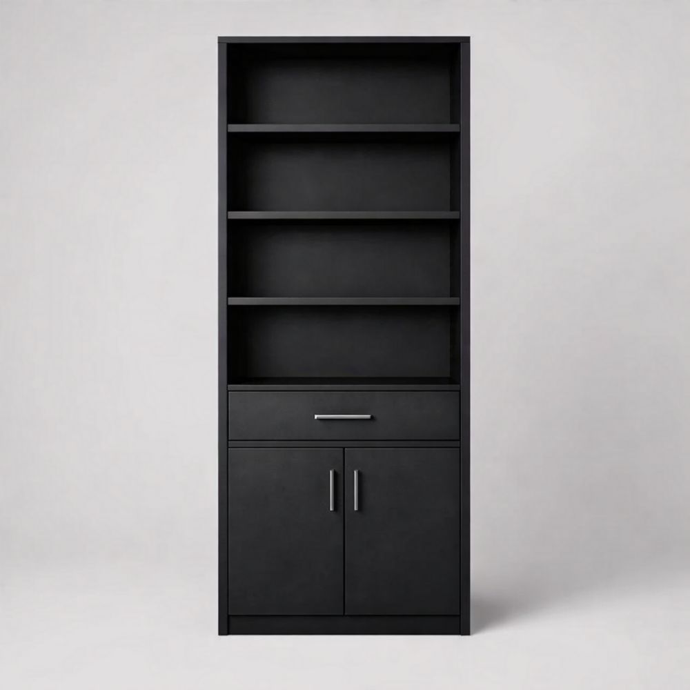 Libreria Nero in MDF con Ante, Cassetto e 4 Ripiani 180x80x30 cm
