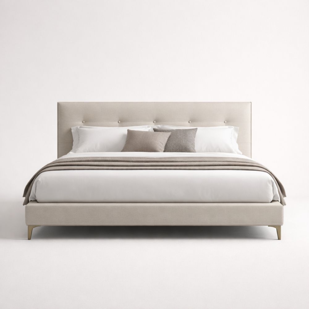 Letto matrimoniale imbottito in tessuto e metallo crema 200x160 cm