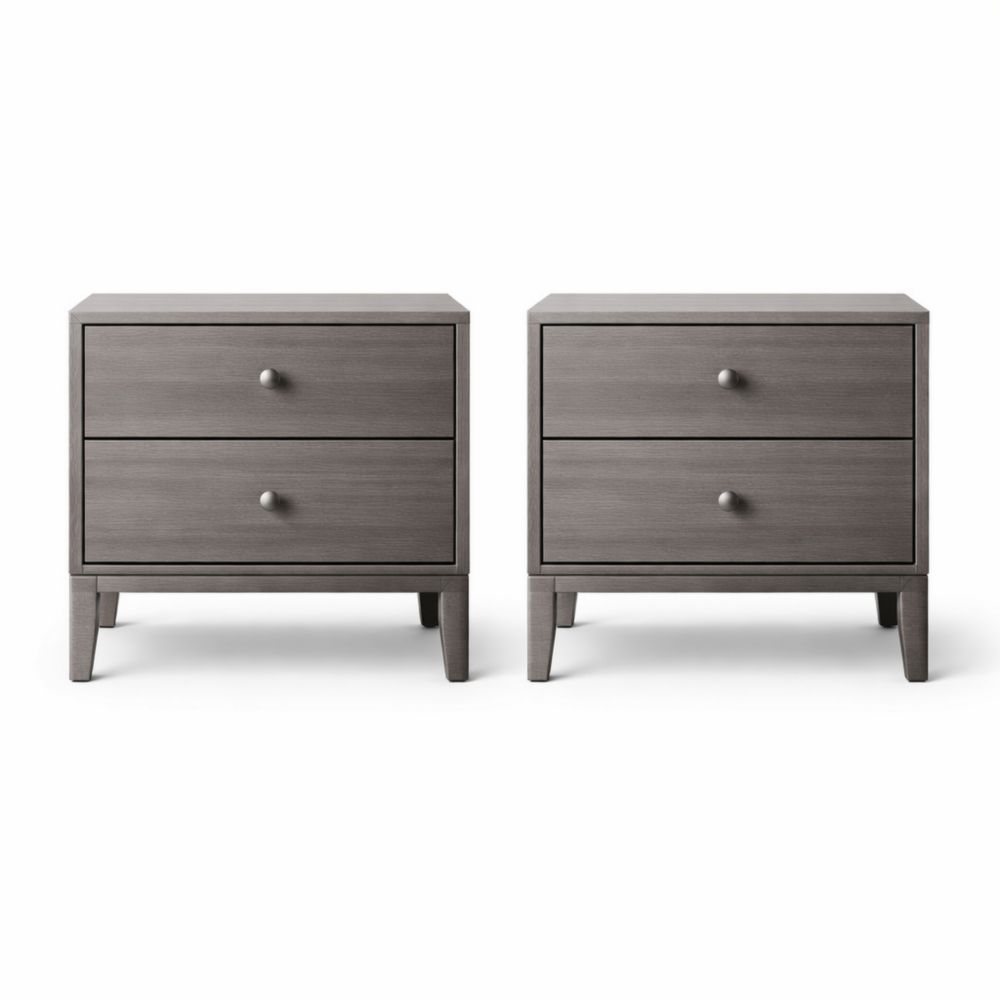 Set di 2 Comodini in Legno con 2 Cassetti Grigio
