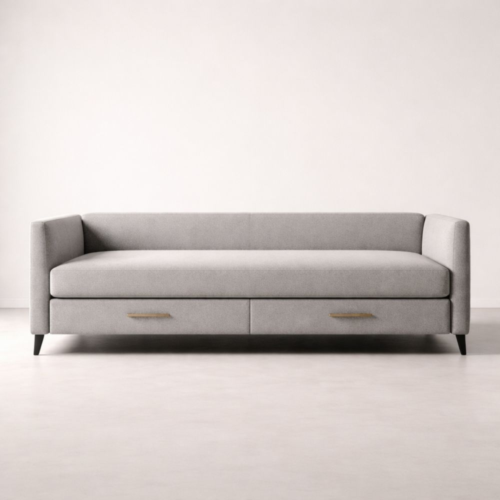 Divano letto in tessuto con cassetti grigio