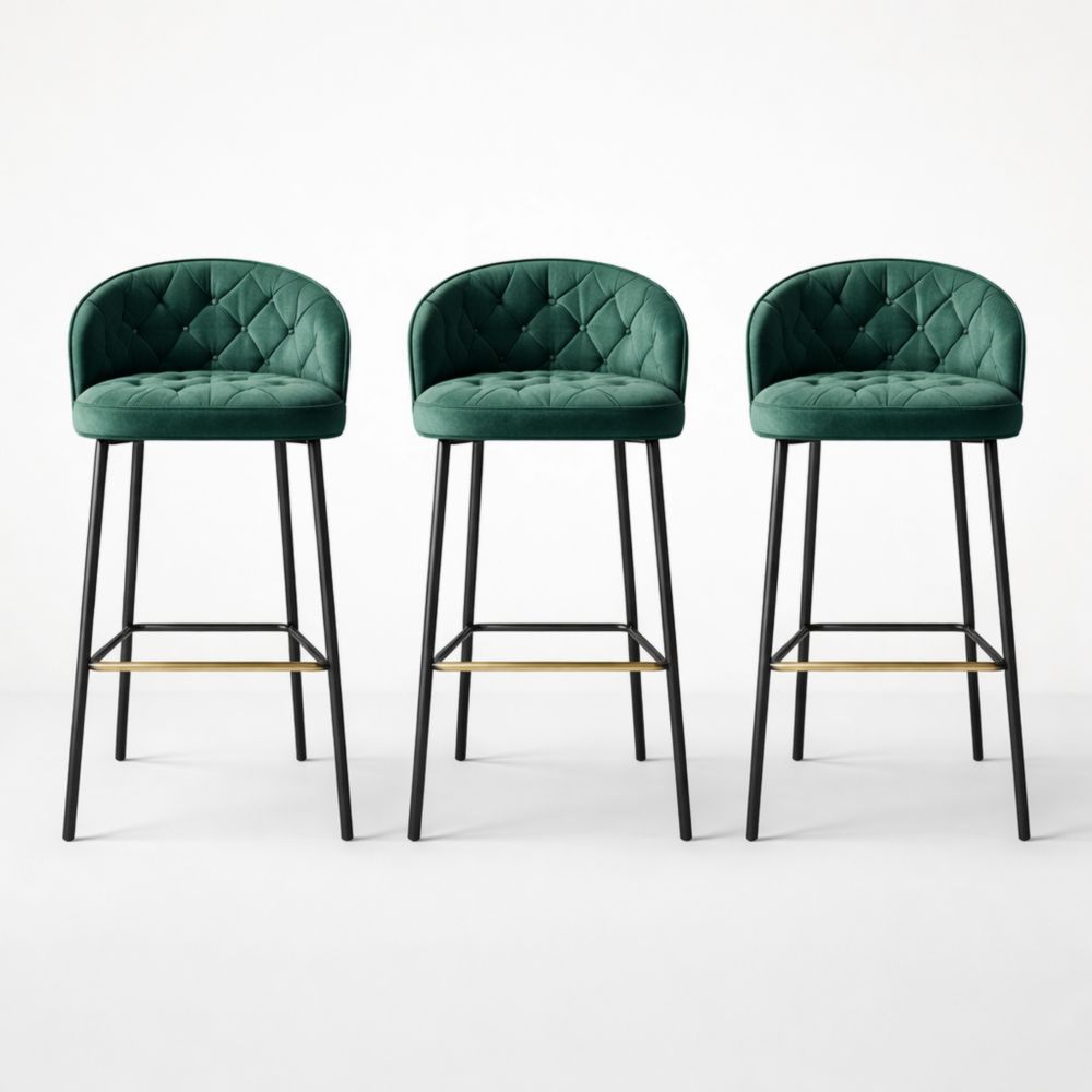 Set di 3 sgabelli bar Velluto Verde Struttura Metallo