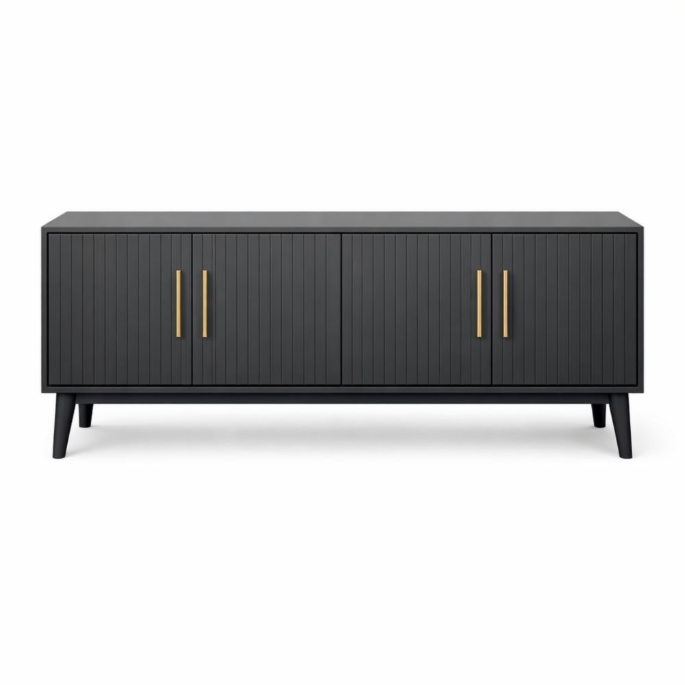 Credenza in Legno con Ante a Battente e Maniglie in Metallo Nero