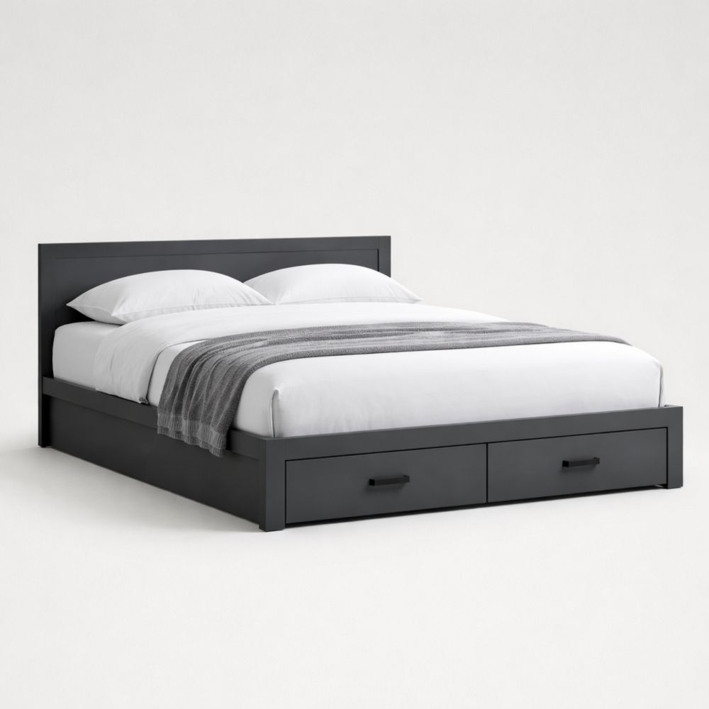 Letto matrimoniale in legno nero con contenitore