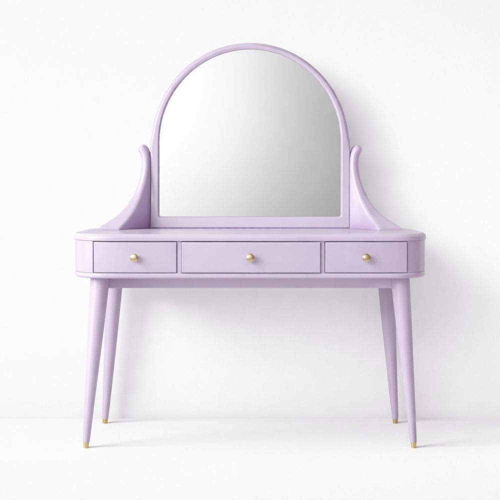 Tavolo da Toeletta in Legno Lilla con Specchio e Cassetti