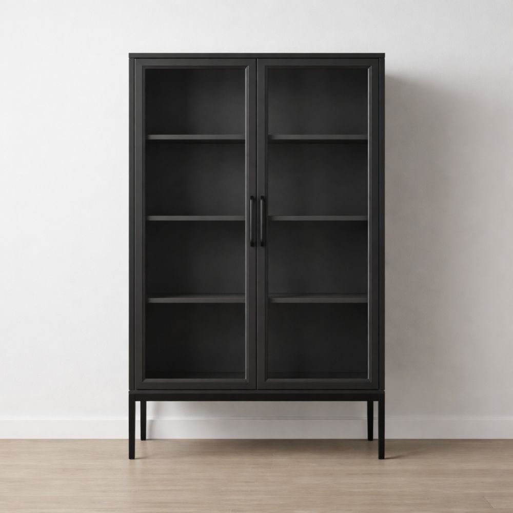 Vetrina in Metallo e Vetro Temperato Nero 180x90x40cm