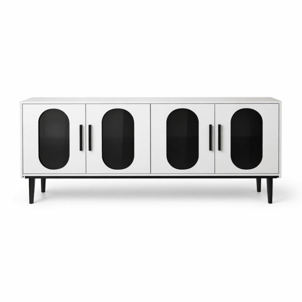 Credenza moderna in MDF con ante in vetro temperato bianco/nero