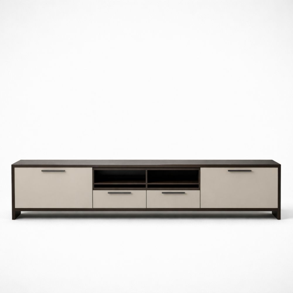 Mobile TV in Legno e Metallo con Ante Color Crema e Marrone 200x40x45 cm