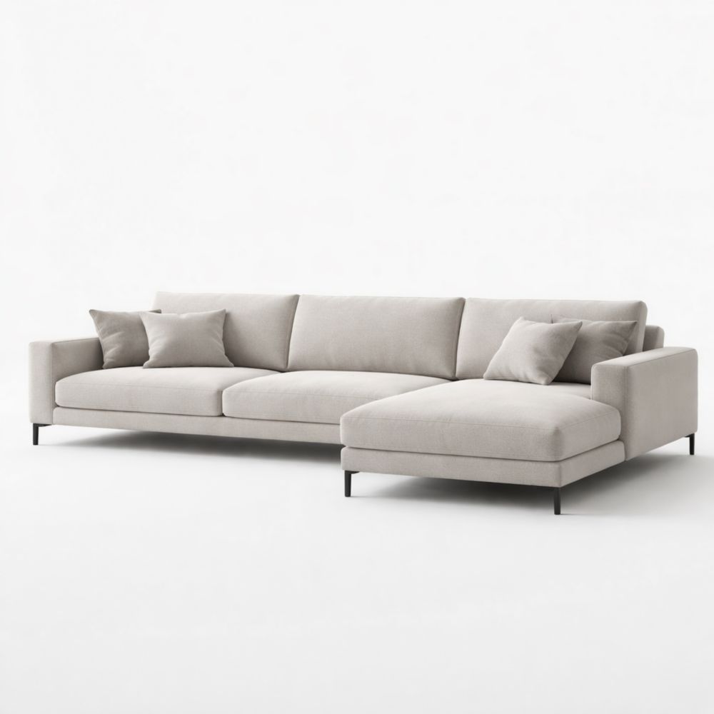 Divano angolare in tessuto con chaise longue grigio chiaro