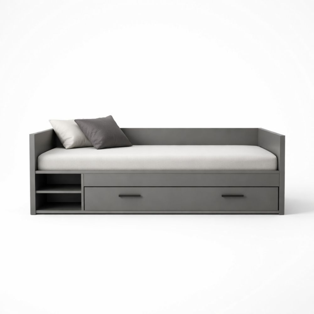 Letto Divano in Legno MDF con Cassetto Grigio