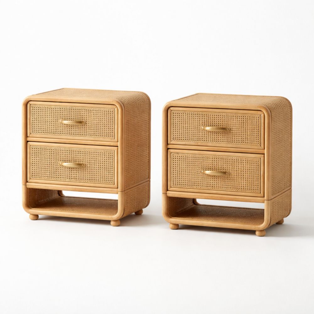 Set di 2 comodini in rattan con 2 cassetti 40x60x40 cm