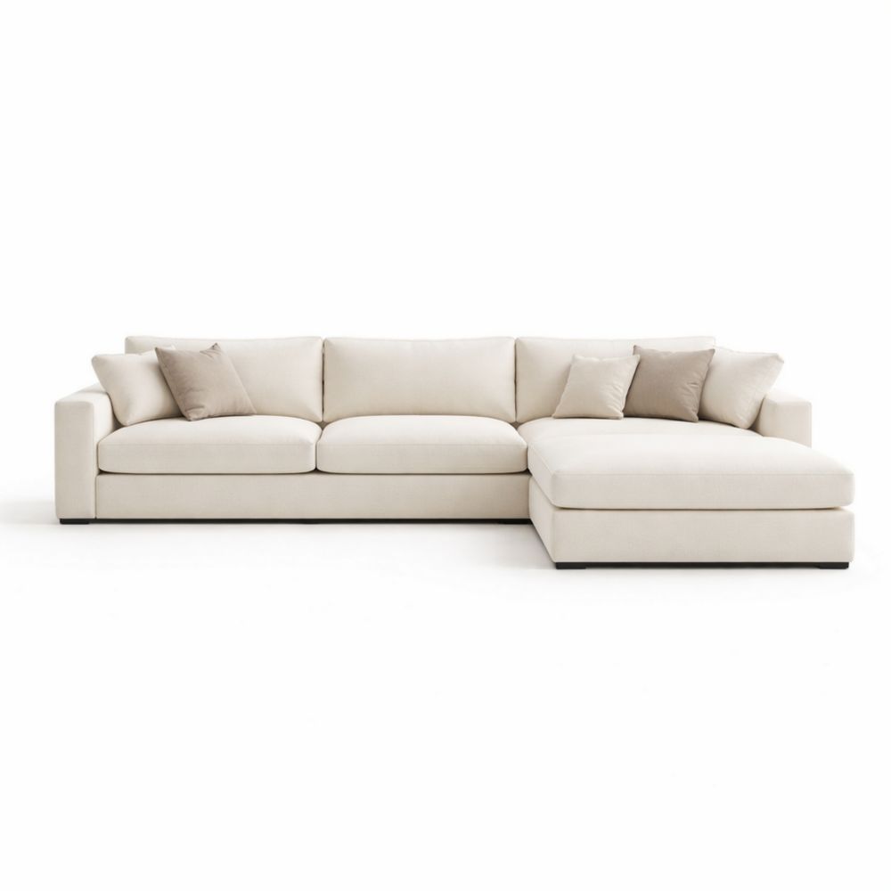 Divano Angolare in Tessuto Beige con Chaise Longue