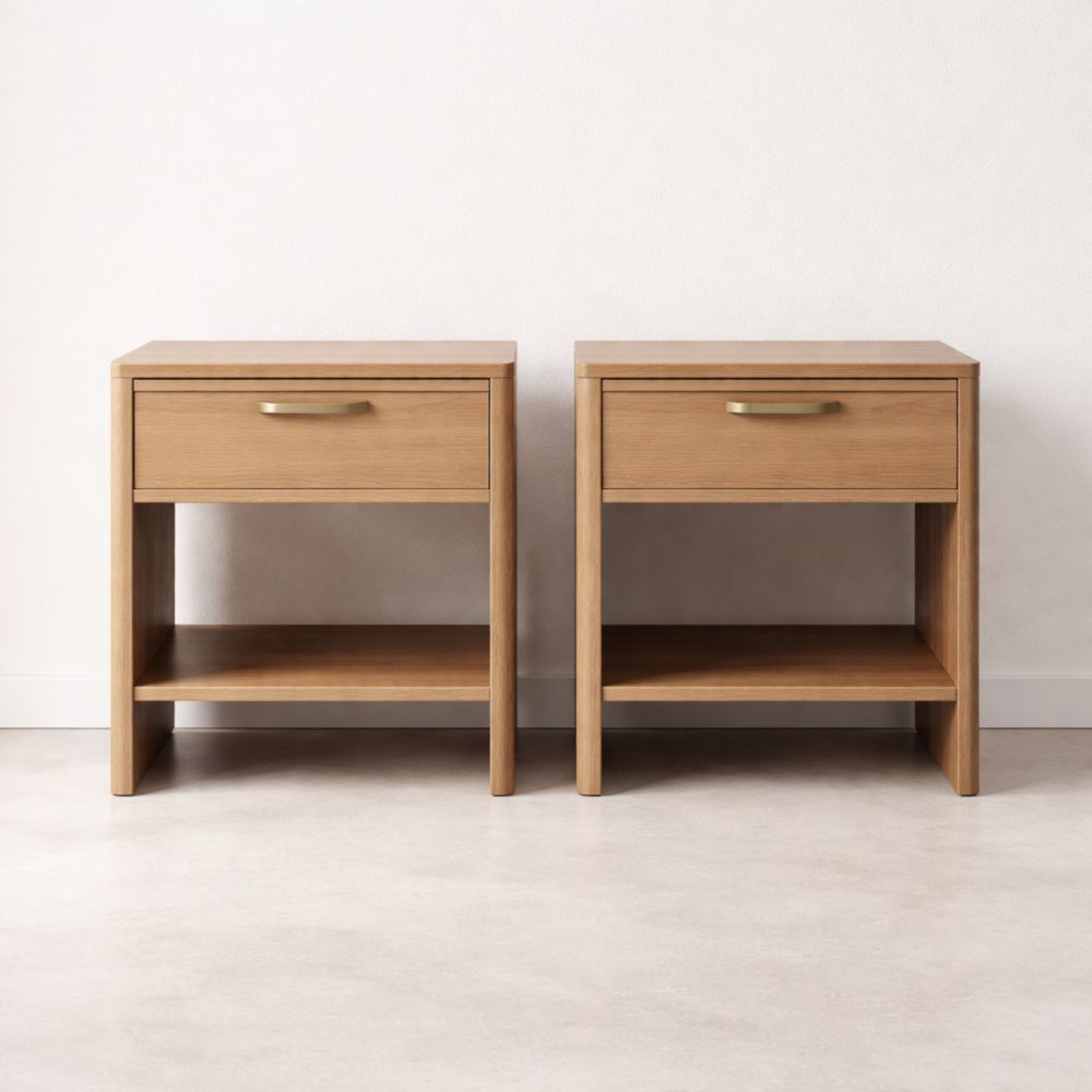 Comodini in Legno con Cassetto e Ripiano Set di 2